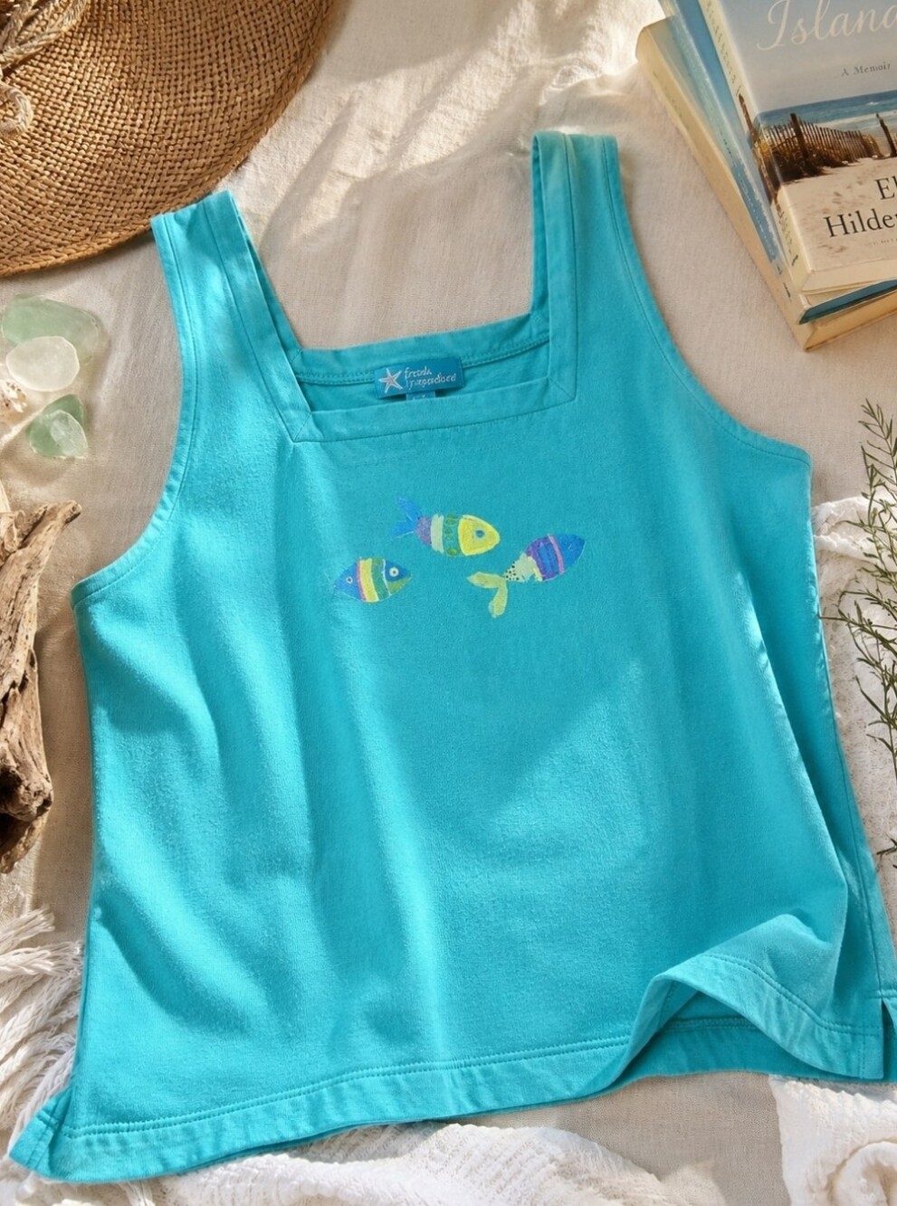 Fresh Produce Aqua Fish Tank Top XL Coastal Beachy Y2K Boxy Cotton Tank